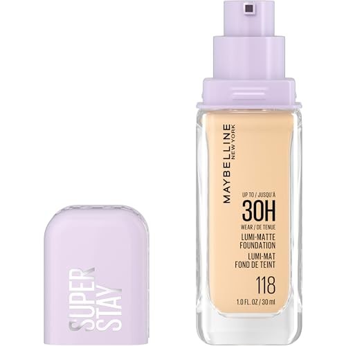 Maybelline Super Stay up to 30HR Wear Lumi-Matte Liquid Foundation - 118 - 1 Fl Oz: Noncomedogenic, Vegan, for Face, Buildable Coverage
