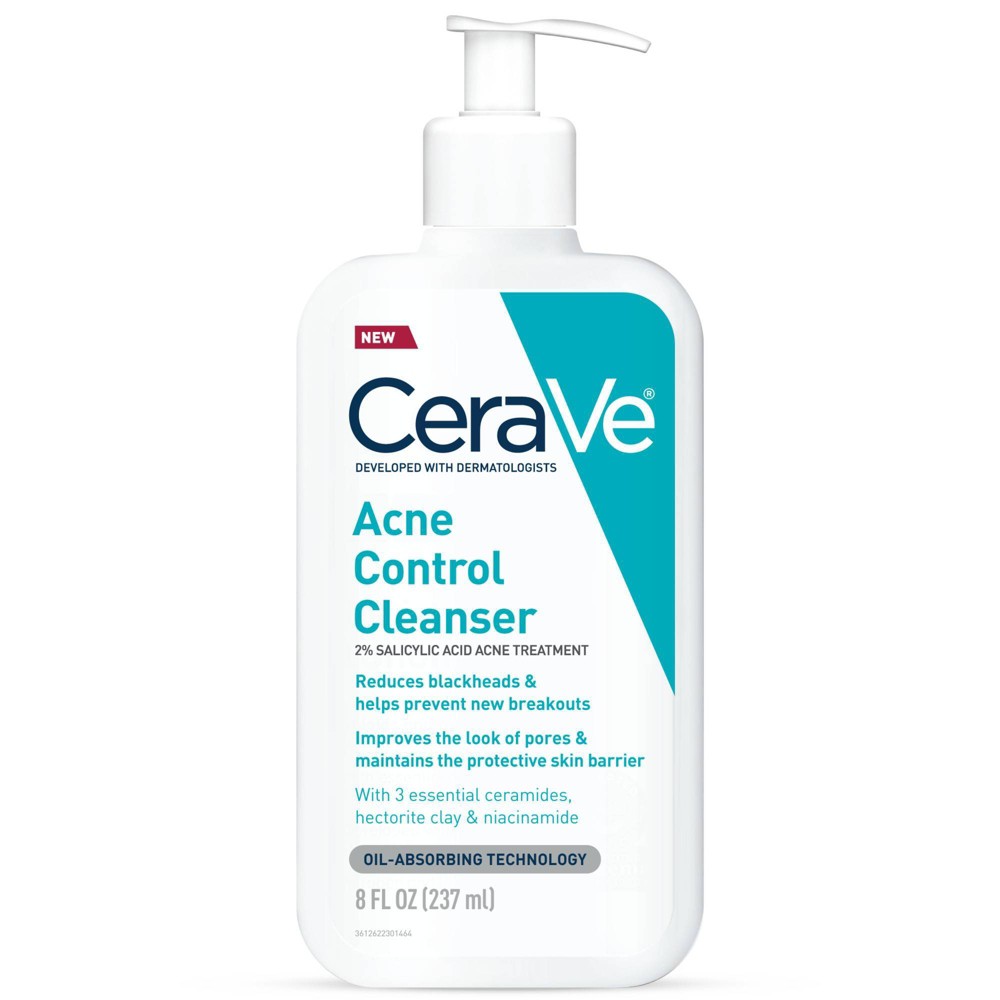 CeraVe Acne Face Cleanser with 2% Salicylic Acid and Purifying Clay for Oily Skin - 8 Fl Oz: Paraben-Free, Alcohol-Free, Gel Form, Exfoliating