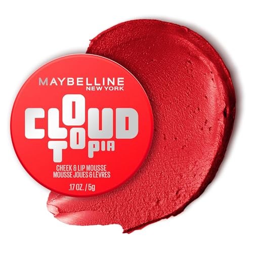 Maybelline Cloudtopia Lip and Cheek Mousse Blush - Divine Crimson 3 - 0.17oz: Noncomedogenic, Brightening, Normal and Oily Skin, Matte Finish