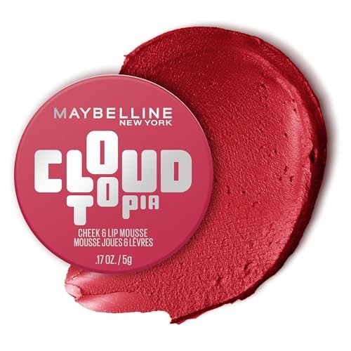 Maybelline Cloudtopia Lip and Cheek Mousse Blush - Ethereal Rouge 2 - 0.17oz: Brightening, Matte Finish, Noncomedogenic, for All Skin Types