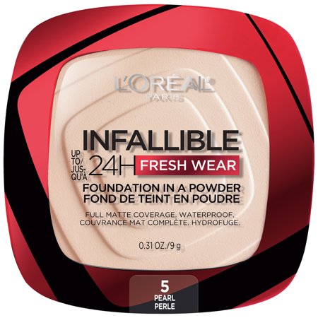 L'Oreal Paris Infallible up to 24H Fresh Wear Foundation in a Powder - 05 Pearl - 0.31oz: Noncomedogenic, Full Coverage, Matte Finish