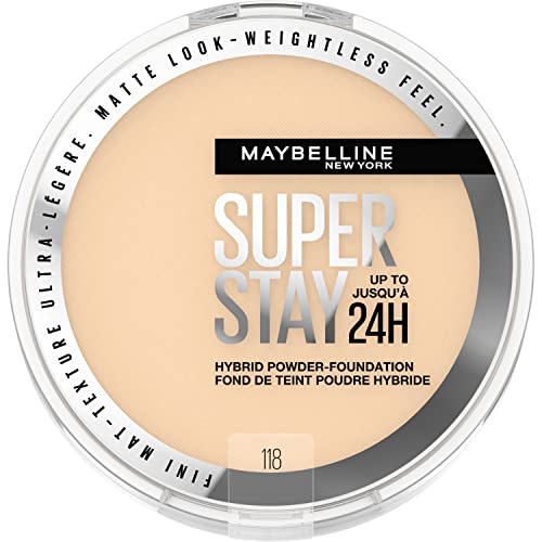 Maybelline Super Stay Matte 24HR Hybrid Pressed Powder Foundation - 118 - 0.21 Oz: Noncomedogenic, Buildable Coverage, Suitable for All Skin Types