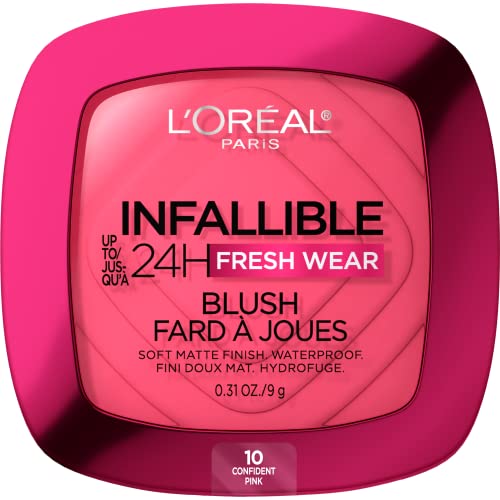 L'Oreal Paris Infallible up to 24H Fresh Wear Blush Powder - 10 Confident Pink - 0.31oz: Medium Coverage, Matte Finish, Cheekbones