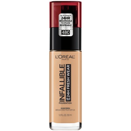 L'Oreal Paris Infallible 32HR Fresh Wear Foundation with SPF 25 - 480 Radiant Sand - 1 Fl Oz: Full Coverage, Finish, Liquid Formula