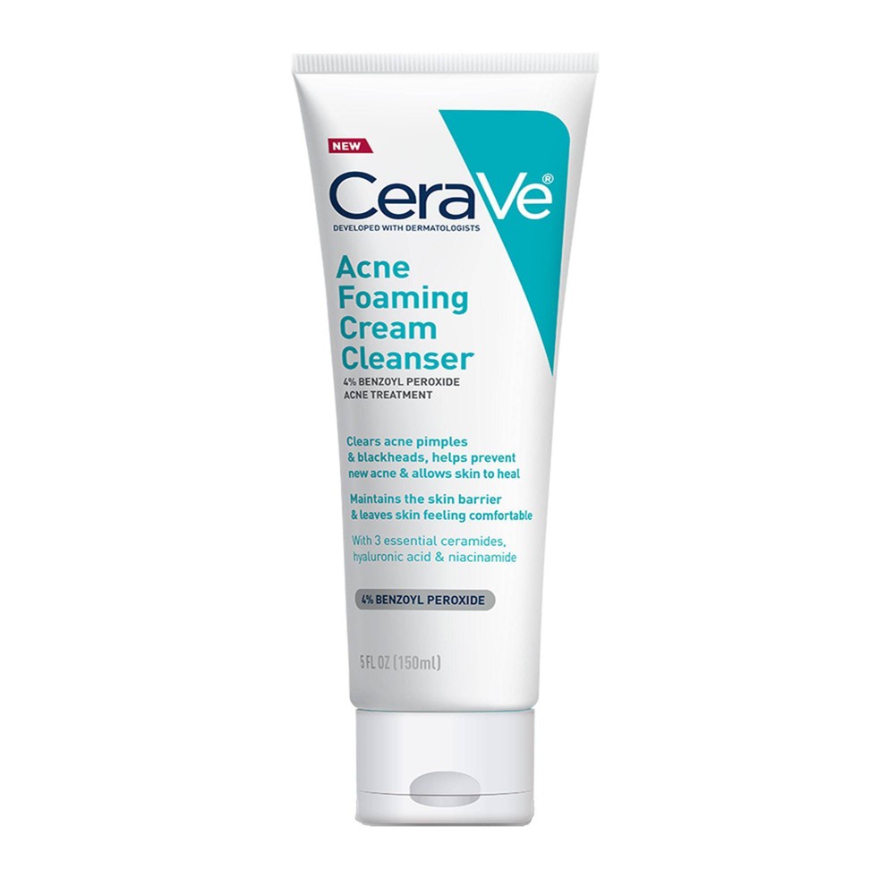 CeraVe Acne Foaming Cream Face Cleanser, Acne Treatment Face Wash - Fragrance-Free - 5oz: Paraben-Free, Noncomedogenic, Contains Hyaluronic Acid