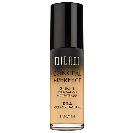 Milani Conceal + Perfect 2-in-1 Foundation + Concealer - 02A Creamy - 1 Fl Oz: Liquid, Full Coverage, Neutral Undertone, Paraben-Free