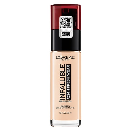 L'Oreal Paris Infallible 32HR Fresh Wear Foundation with SPF 25 - 405 Porcelain - 1 Fl Oz: Liquid, Full Coverage, Vegan, Neutral Undertone